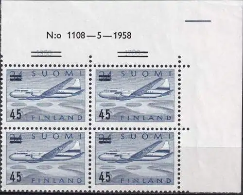 FINNLAND 1959 Mi-Nr. 505 ** MNH Eckrand-Viererblock