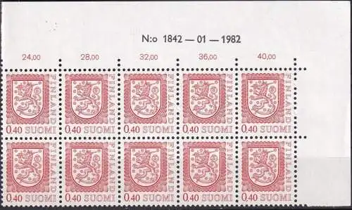 FINNLAND 1975 Mi-Nr. 760 ** MNH Eckrand 10erBlock