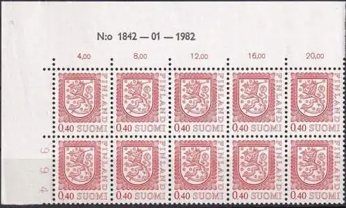 FINNLAND 1975 Mi-Nr. 760 ** MNH Eckrand 10erBlock