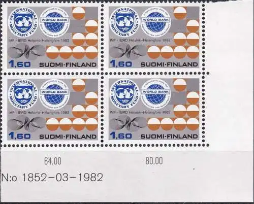 FINNLAND 1982 Mi-Nr. 901 ** MNH Eckrand-Viererblock