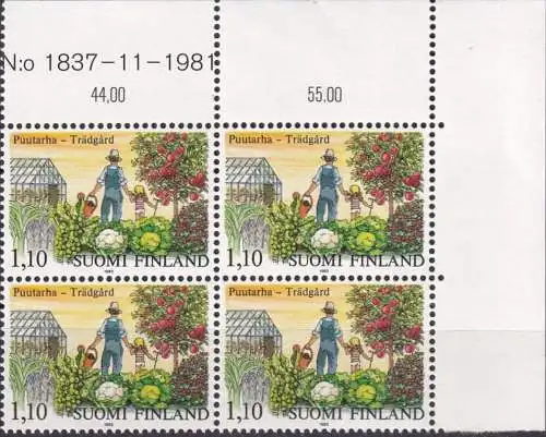 FINNLAND 1982 Mi-Nr. 898 ** MNH Eckrand-Viererblock