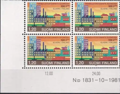 FINNLAND 1982 Mi-Nr. 897 ** MNH Eckrand-Viererblock