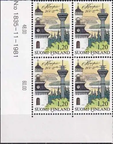 FINNLAND 1982 Mi-Nr. 895 ** MNH Eckrand-Viererblock