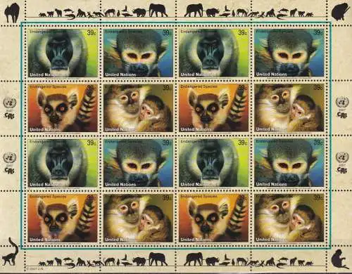 UNO GENF 2007 Mi-Nr. 561/64 Kleinbogen gefährdete Arten ** MNH