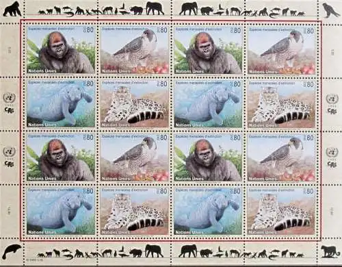 UNO GENF 1993 Mi-Nr. 227/30 Kleinbogen gefährdete Arten ** MNH
