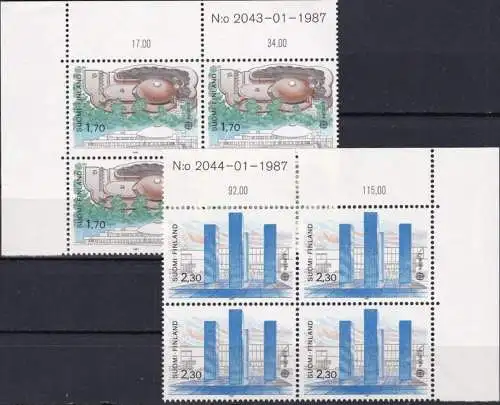 FINNLAND 1987 Mi-Nr. 1021/22 ** MNH Eckrand-Viererblocks