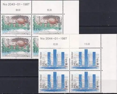 FINNLAND 1987 Mi-Nr. 1021/22 ** MNH Eckrand-Viererblocks