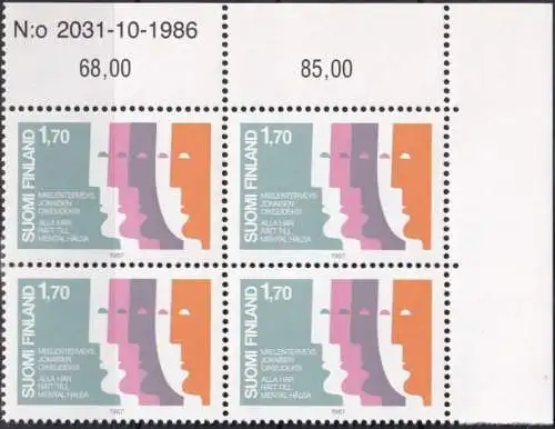 FINNLAND 1987 Mi-Nr. 1016 ** MNH Eckrand-Viererblock