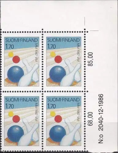 FINNLAND 1987 Mi-Nr. 1015 ** MNH Eckrand-Viererblock