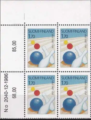FINNLAND 1987 Mi-Nr. 1015 ** MNH Eckrand-Viererblock