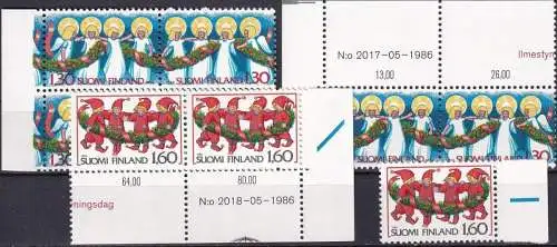 FINNLAND 1986 Mi-Nr. 1005/07 ** MNH Eckrand-Zusammendrucke