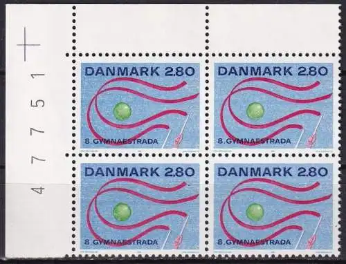 DÄNEMARK 1987 Mi-Nr. 897 ** MNH Eckrand Viererblock Bogennummer