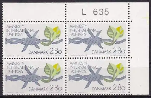 DÄNEMARK 1986 Mi-Nr. 856 ** MNH Eckrand Viererblock L635