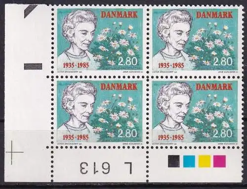 DÄNEMARK 1982 Mi-Nr. 838 ** MNH Eckrand Viererblock L613