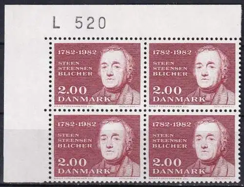 DÄNEMARK 1982 Mi-Nr. 761 ** MNH Eckrand Viererblock L520