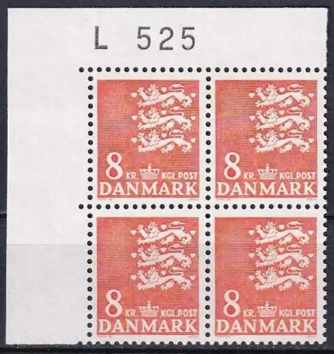 DÄNEMARK 1979 Mi-Nr. 685 ** MNH Eckrand-Viererblock L525