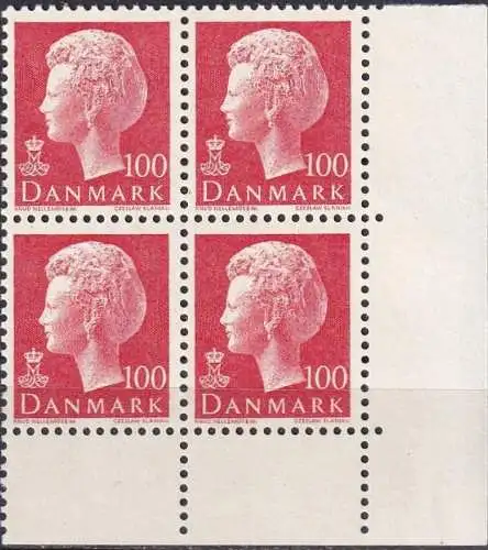 DÄNEMARK 1976 Mi-Nr. 624x ** MNH Eckrand-Viererblock