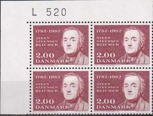 DÄNEMARK 1982 Mi-Nr. 761 ** MNH Eckrand-Viererblock L520