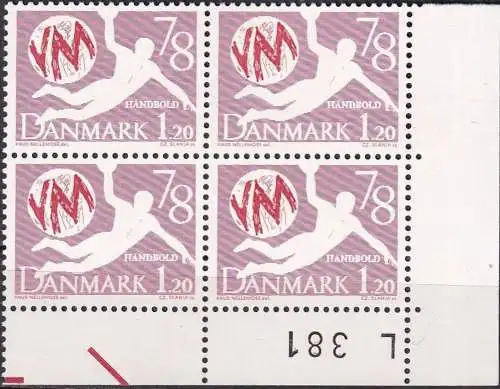DÄNEMARK 1978 Mi-Nr. 655 ** MNH Eckrand-Viererblock L381