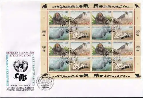 UNO GENF 1993 Mi-Nr. 227/30 FDC Kleinbogen Gefährdete Arten