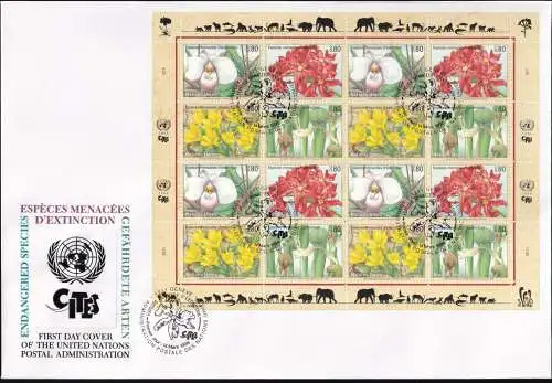 UNO GENF 1996 Mi-Nr. 288/91 FDC Kleinbogen Gefährdete Arten