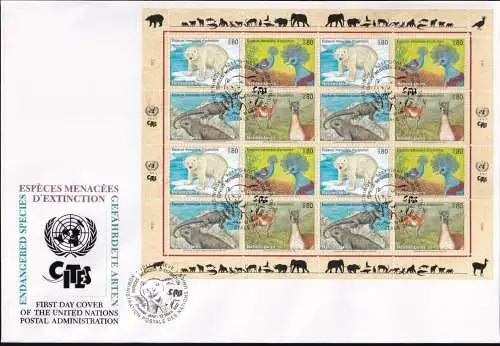 UNO GENF 1997 Mi-Nr. 305/08 FDC Kleinbogen Gefährdete Arten