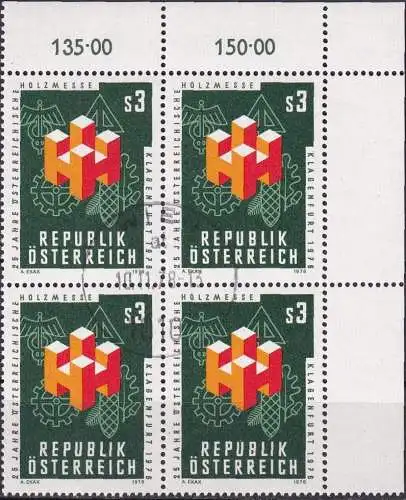 ÖSTERREICH 1976 Mi-Nr. 1517 Eckrand-Viererblock o used - aus Abo