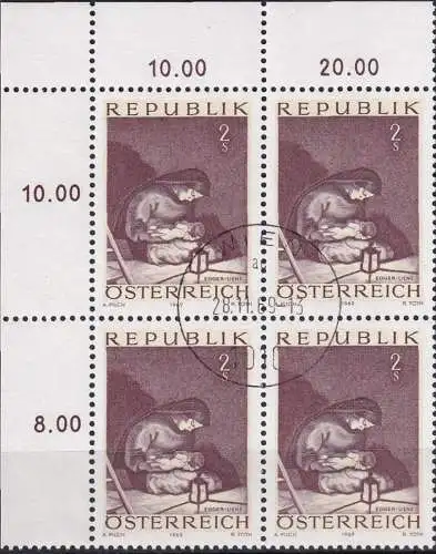 ÖSTERREICH 1969 Mi-Nr. 1318 Eckrand-Viererblock o used - aus Abo