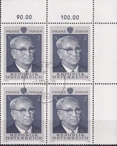 ÖSTERREICH 1969 Mi-Nr. 1315 Eckrand-Viererblock o used - aus Abo