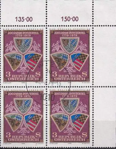 ÖSTERREICH 1979 Mi-Nr. 1610 Eckrand-Viererblock o used - aus Abo