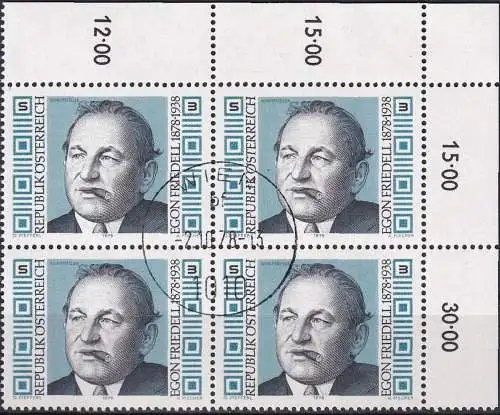 ÖSTERREICH 1978 Mi-Nr. 1566 Eckrand-Viererblock o used - aus Abo