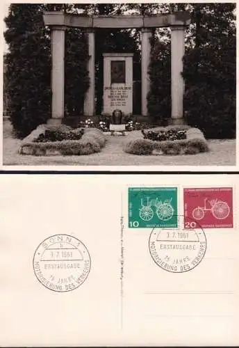 DEUTSCHLAND 1961 Mi-Nr. 363/64 Erstagsstempel auf Ansichtskarte Grab Karl + Bertha Benz