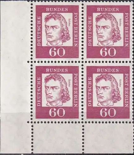 BERLIN 1961 Mi-Nr. 209 ** MNH Eckrand-Viererblock
