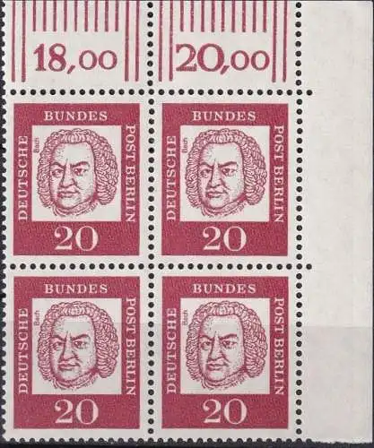 BERLIN 1961 Mi-Nr. 204 ** MNH Eckrand-Viererblock