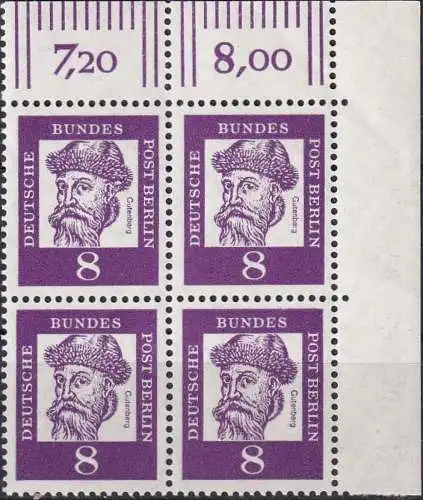 BERLIN 1961 Mi-Nr. 201 ** MNH Eckrand-Viererblock