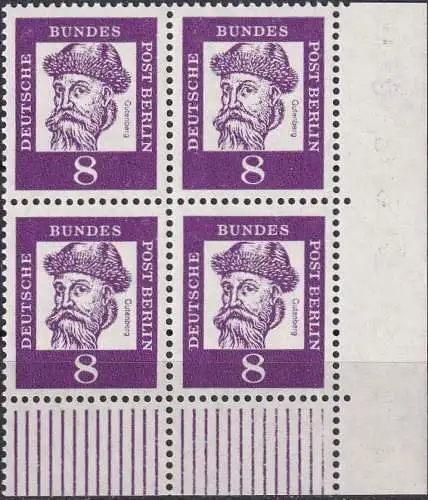 BERLIN 1961 Mi-Nr. 201 ** MNH Eckrand-Viererblock