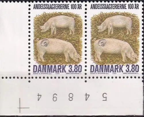 DÄNEMARK 1987 Mi-Nr. 898 ** MNH 2er Eckrand mit Bogennummer