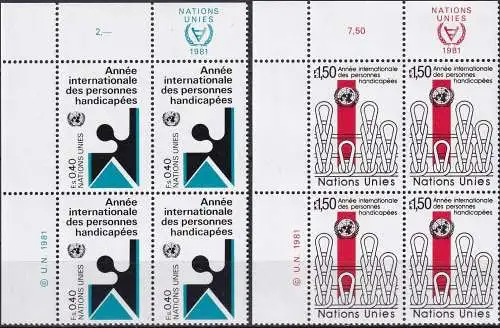 UNO GENF 1981 Mi-Nr. 97/98 Eckrand-Viererblocks ** MNH