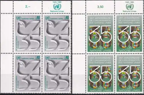 UNO GENF 1980 Mi-Nr. 92/93 Eckrand-Viererblocks ** MNH