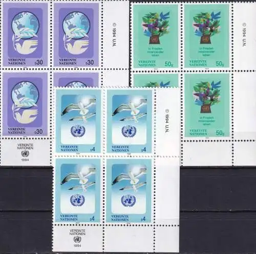 UNO WIEN 1994 Mi-Nr. 167/69 Eckrand-Viererblocks ** MNH