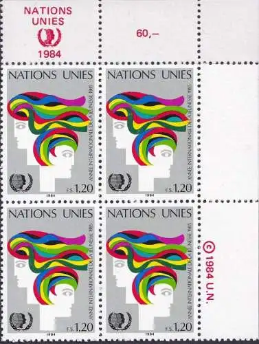 UNO GENF 1984 Mi-Nr. 126 Eckrand-Viererblock ** MNH