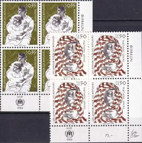 UNO GENF 1984 Mi-Nr. 124/25 Eckrand-Viererblocks ** MNH