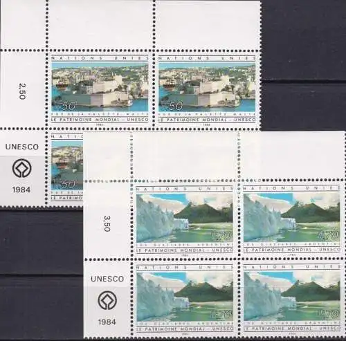 UNO GENF 1984 Mi-Nr. 122/23 Eckrand-Viererblocks ** MNH