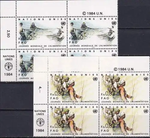 UNO GENF 1984 Mi-Nr. 120/21 Eckrand-Viererblocks ** MNH