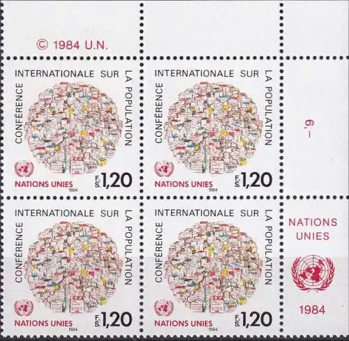 UNO GENF 1984 Mi-Nr. 119 Eckrand-Viererblock ** MNH