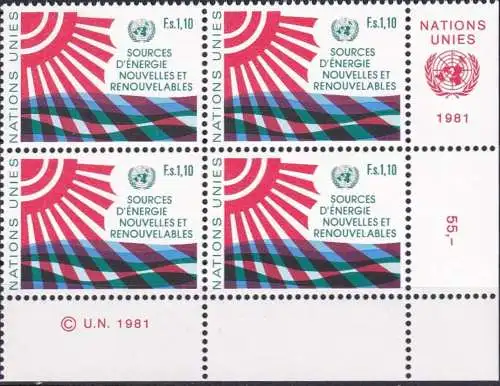 UNO GENF 1981 Mi-Nr. 100 Eckrand-Viererblock ** MNH