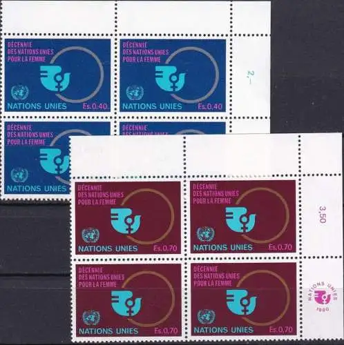 UNO GENF 1980 Mi-Nr. 89/90 Eckrand-Viererblocks ** MNH