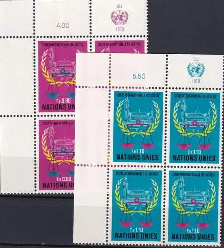 UNO GENF 1979 Mi-Nr. 86/87 Eckrand-Viererblocks ** MNH