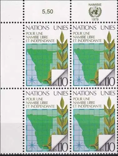 UNO GENF 1979 Mi-Nr. 85 Eckrand-Viererblock ** MNH