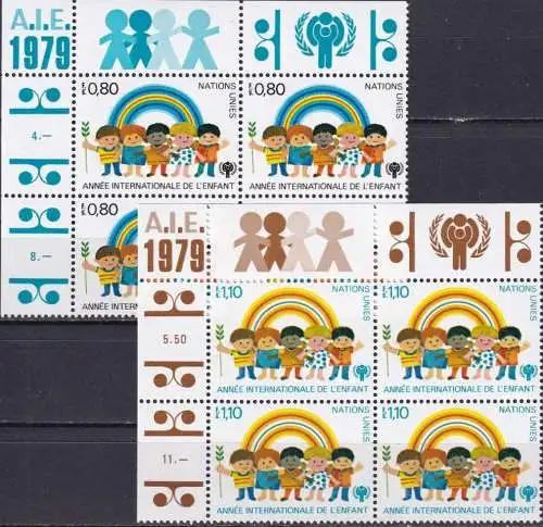 UNO GENF 1979 Mi-Nr. 83/84 Eckrand-Viererblocks ** MNH